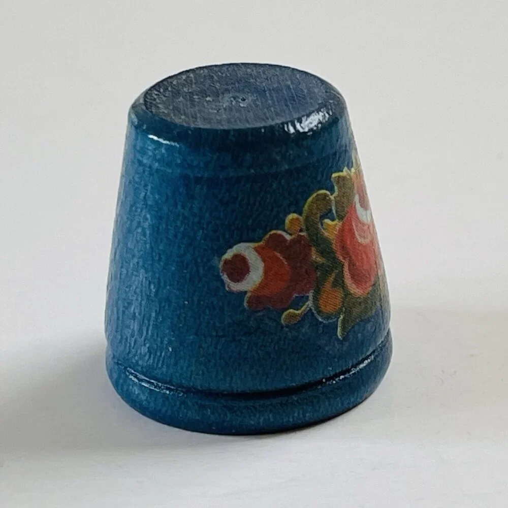 Sewing Quilting Thimble‎ No Size Blue Collectible Hand Painted Floral Decor